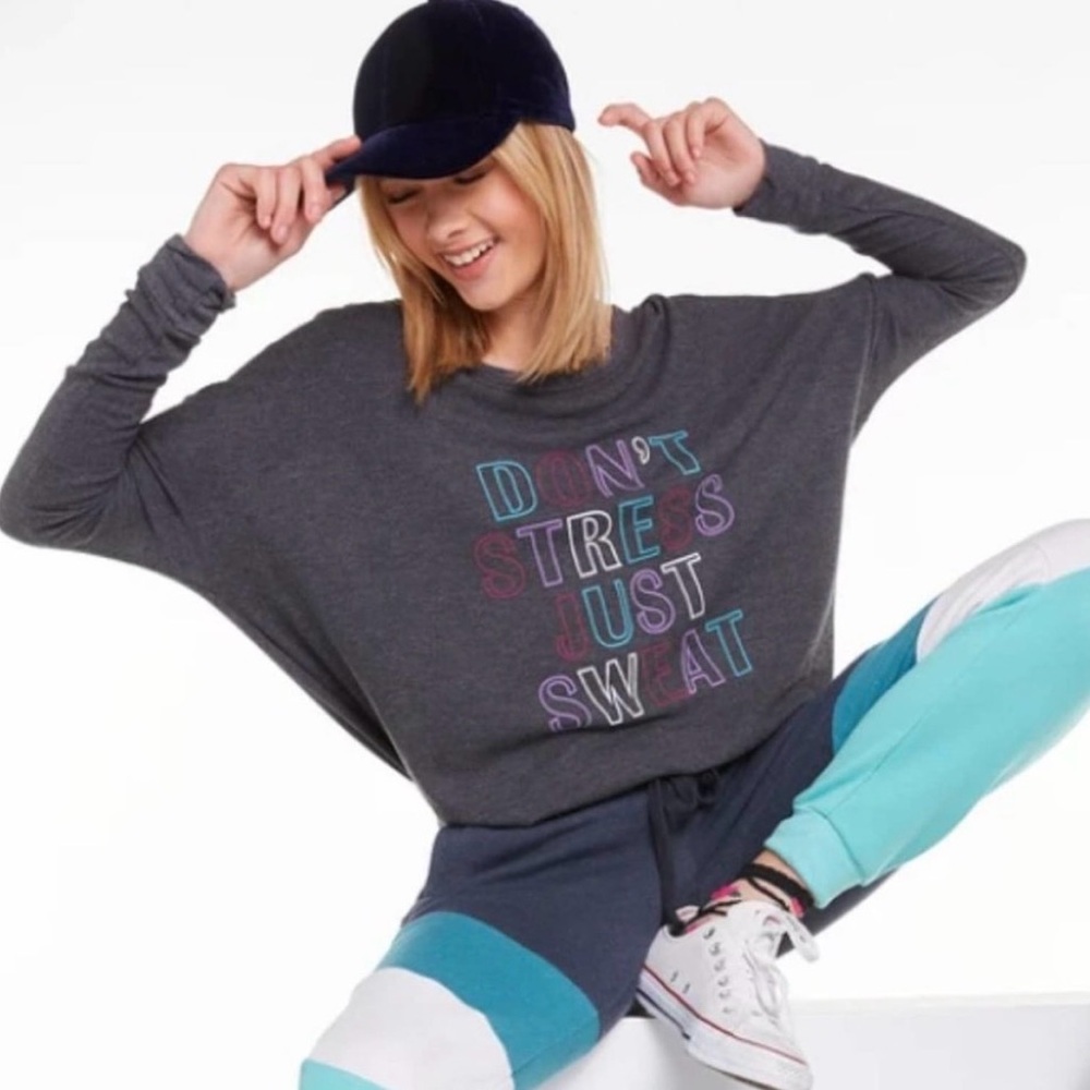 💋 🦊 WILDFOX Perry Thermal Don't Stress Just Sweat ribbed workout oversized top